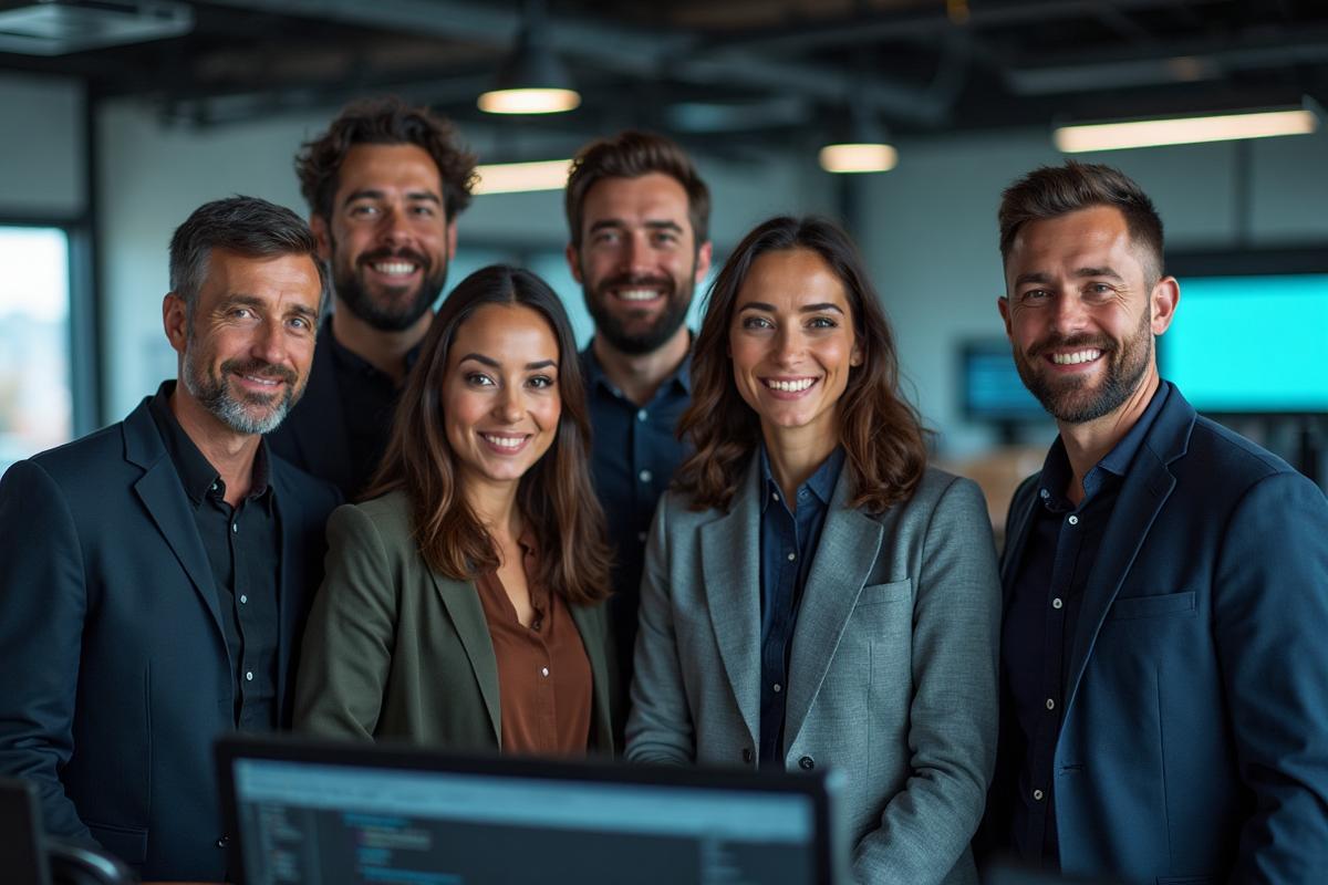 Équipe IT célébrant un succès - force collective